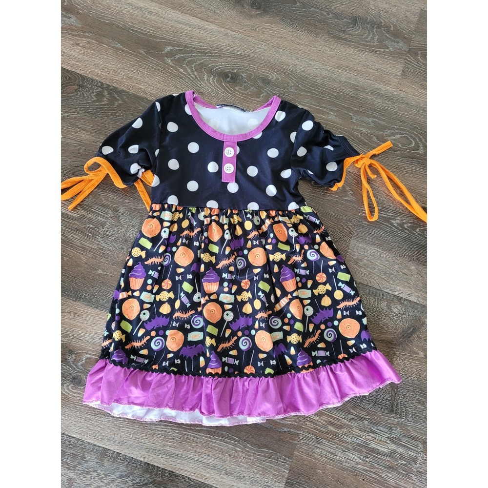 Lobster Chics Halloween Candy Print Dress Girls 4T Polka Dot Ruffle 4t #9